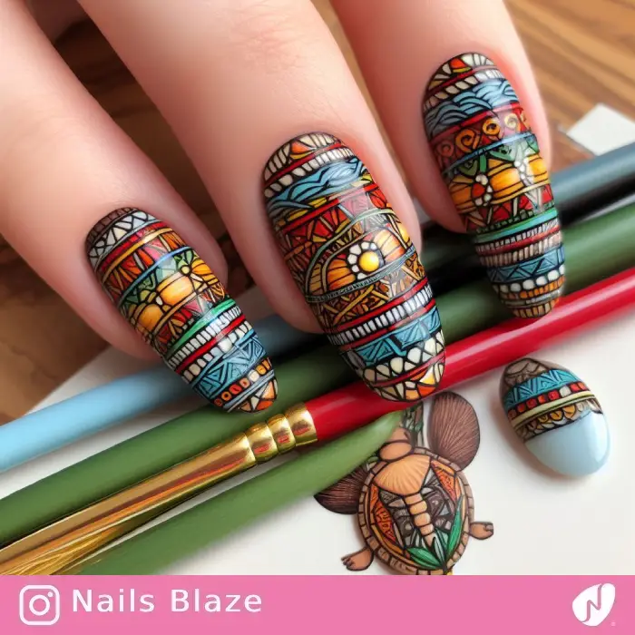 Turtle Pattern Ojibwe Nails | Tribal - NB830