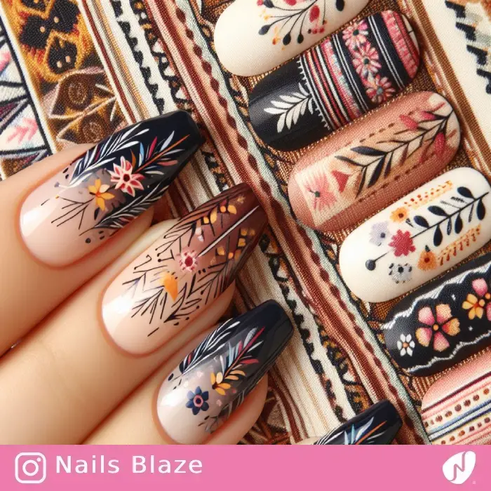 Floral and Plant Ojibwe Nails | Tribal - NB832