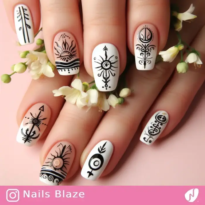 Ojibwe Spiritual Symbols French Nails | Tribal - NB863