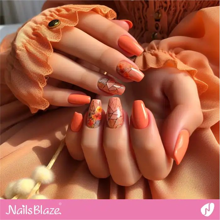 Crackle Design on Sunny Orange Nails | Spring Nails - NB4031