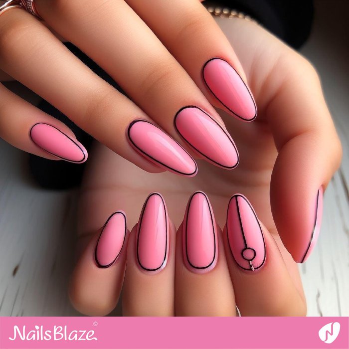 Pink Nails with Black Outlines | Minimal Nails - NB2963