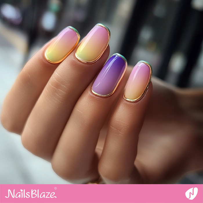 Glossy Pastel Nails with Gold Edges Design | Outline Nails - NB5436