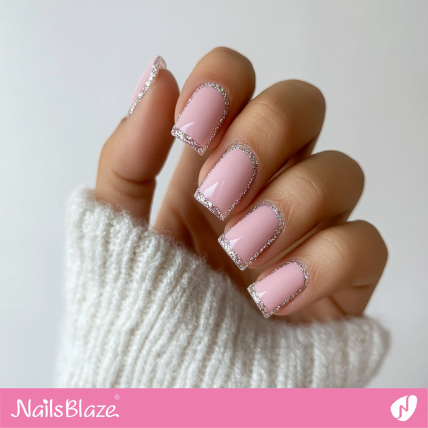 Elegant Square Nails with Silver Glitter Outlines | Outline Nails - NB5351