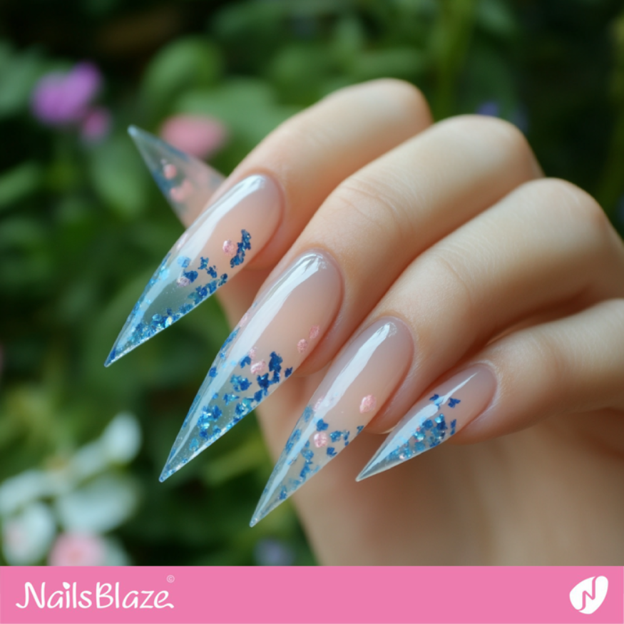 Blue Embellished Outlines for Transparent Nails | Outline Nails - NB5352