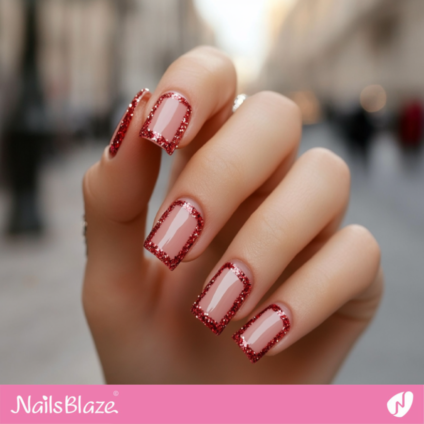 Red Glitter Outline Design for Transparent Nails | Outline Nails - NB5354