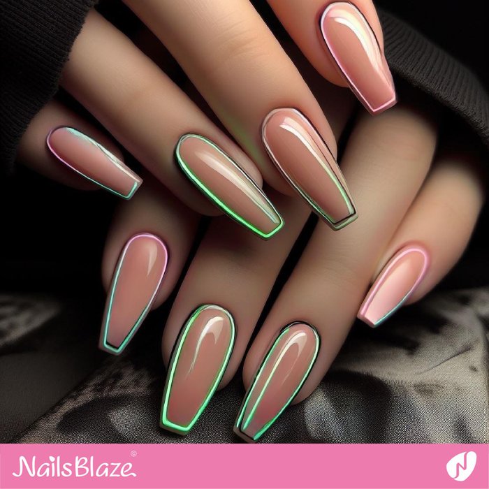 Coffin Nails with Neon Outlines | Minimal Nails - NB2964