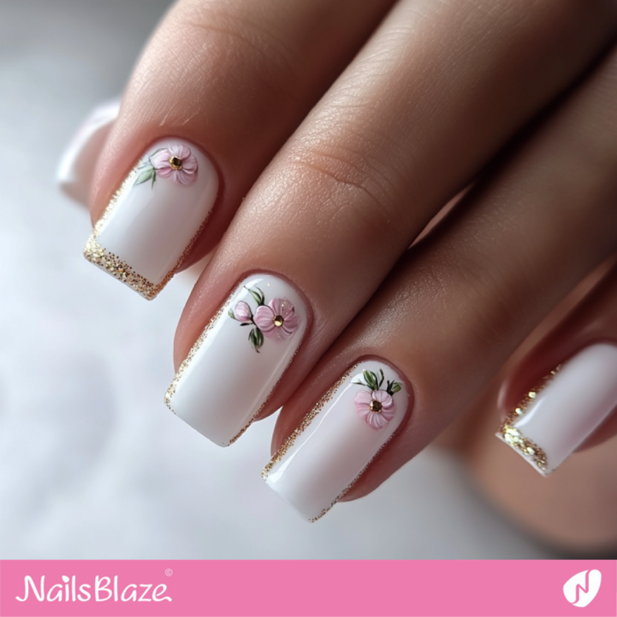 Short Glitter Edge Nail Design | Outline Nails - NB5362