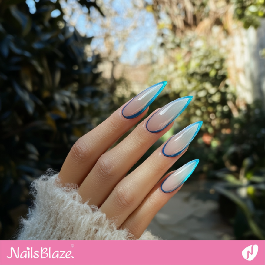 Blue Borderline Nails Design | Outline Nails - NB5363