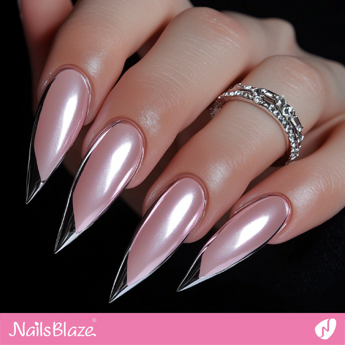 Pink Stiletto Nails with Chrome Outline | Outline Nails - NB5366