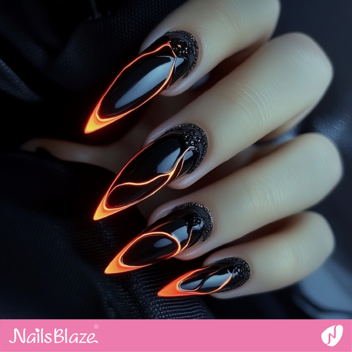 Dark Nails with Neon Outline | Outline Nails - NB5367