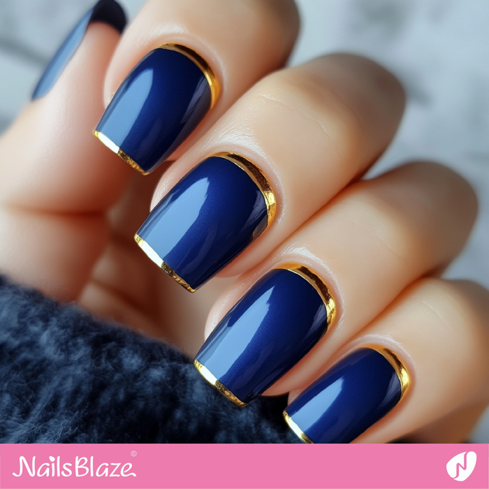 Gold Borderline for Short Indigo Blue Nails | Outline Nails - NB5368