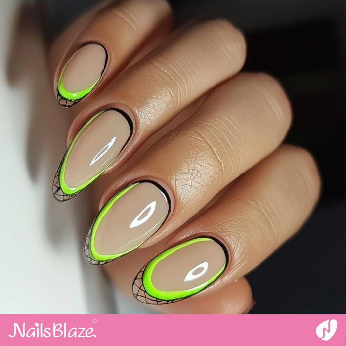 Net and Green Neon Borderline for Almond Nails | Outline Nails - NB5369