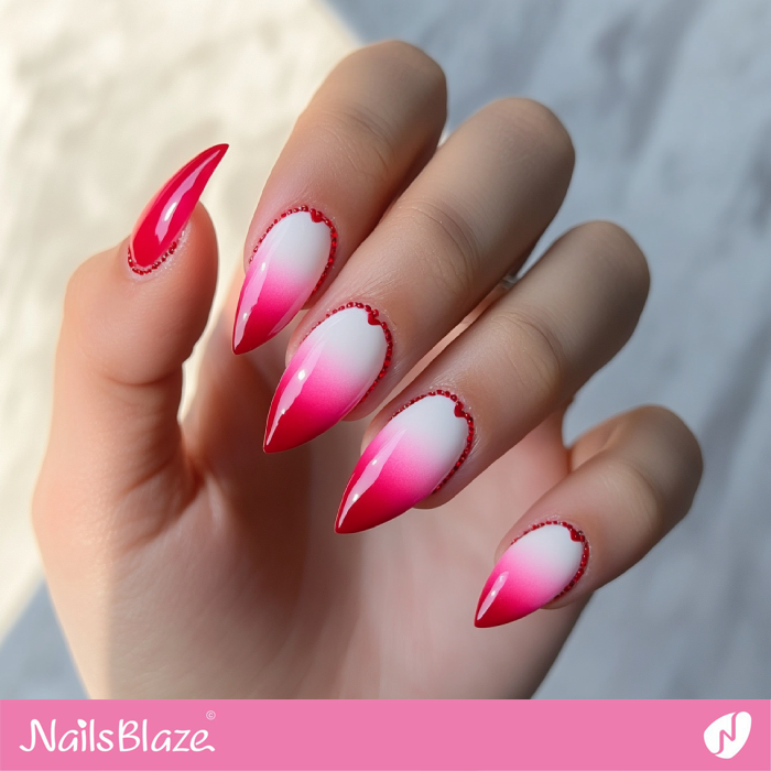 Red and Pink Ombre Nails with Cuff Borderline | Outline Nails - NB5376