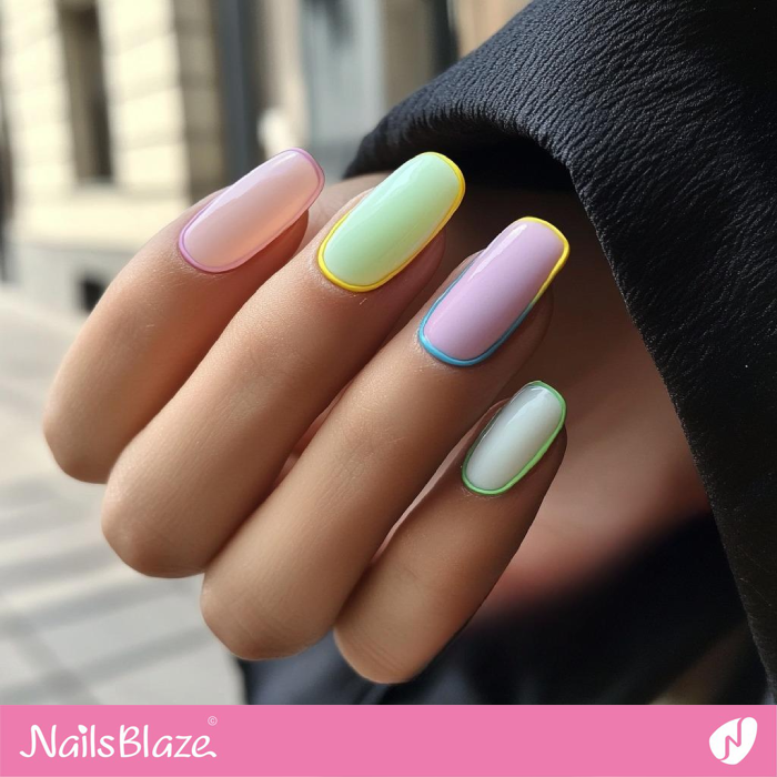 Narrow Outline Pastel Design | Outline Nails - NB5378