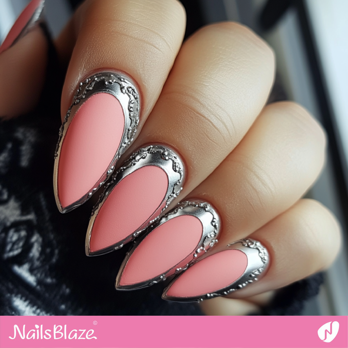 Leather Effect Elegant Nails with Borderline | Outline Nails - NB5381