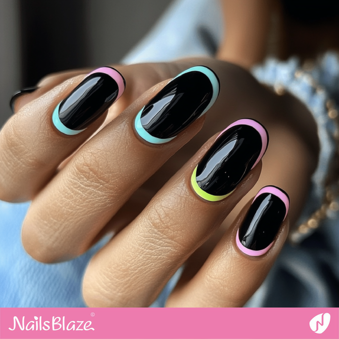 Black Nails with Pastel Outline | Outline Nails - NB5383