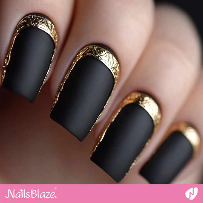 Luxury Gold Outline Design for Matte Black Nails | Outline Nails - NB5384