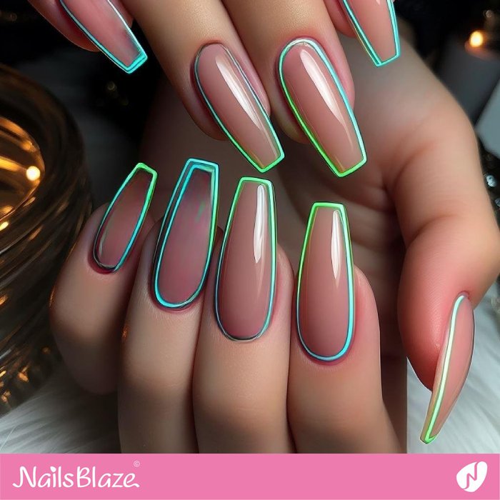 Neon Outline Design for Nude Party Nails | Minimal Nails - NB2967