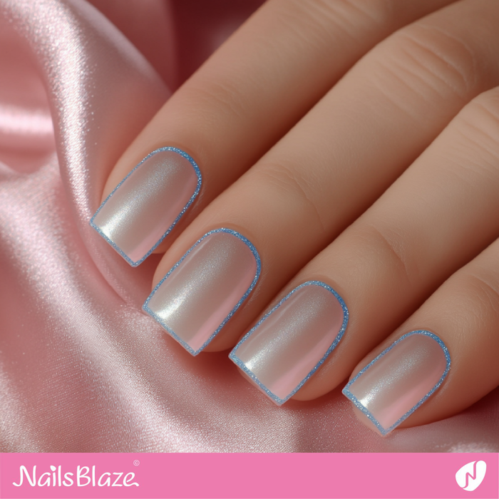 Silver Nails with Glitter Blue Edges | Outline Nails - NB5389