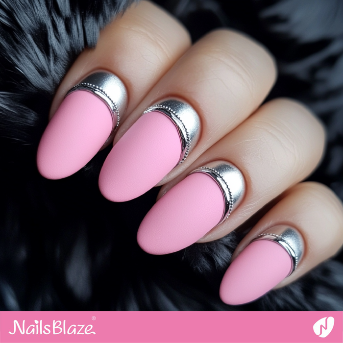 Matte Pink Nails with Silver Cuff Outline | Outline Nails - NB5397