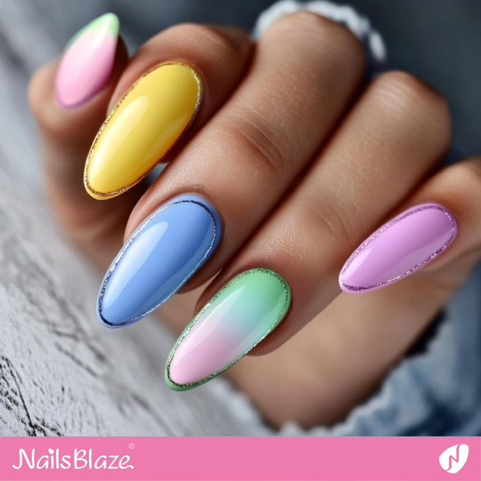 Colorful Nails with Glitter Borderline | Outline Nails - NB5401