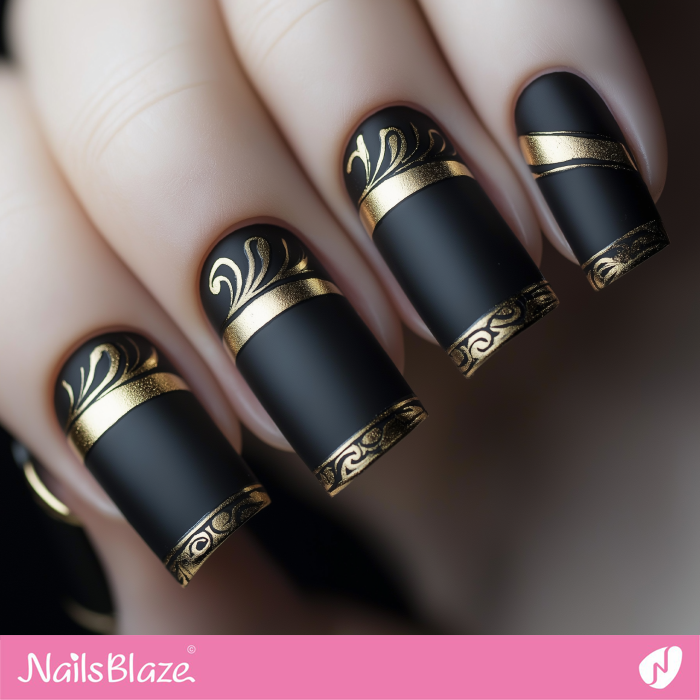 Gold and Black Nails with Borderline | Outline Nails - NB5404