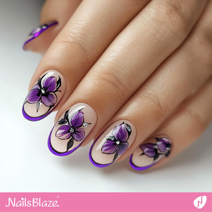 Short Oval Nails with Purple Outline | Outline Nails - NB5416