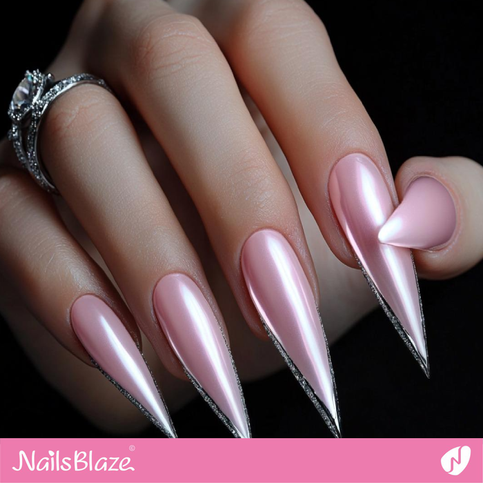 Pearl Pink Nails with Glitter Outline | Outline Nails - NB5420