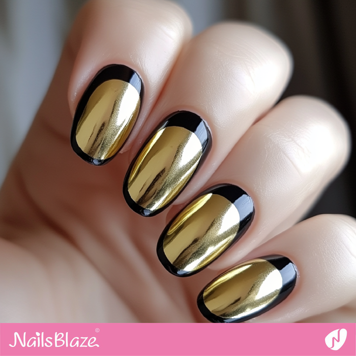 Short Gold Nails with Black Borderline | Outline Nails - NB5425