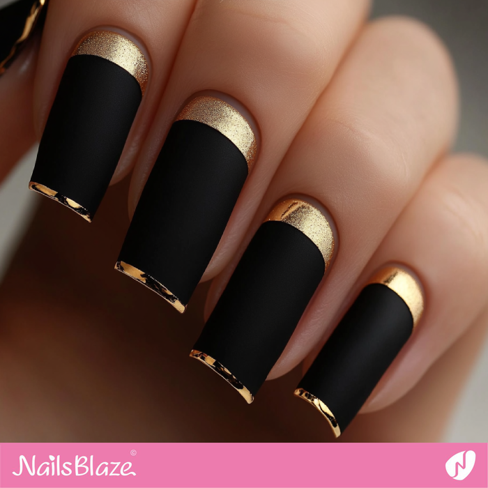 Elegant Black Nails with Gold Borderline | Outline Nails - NB5428