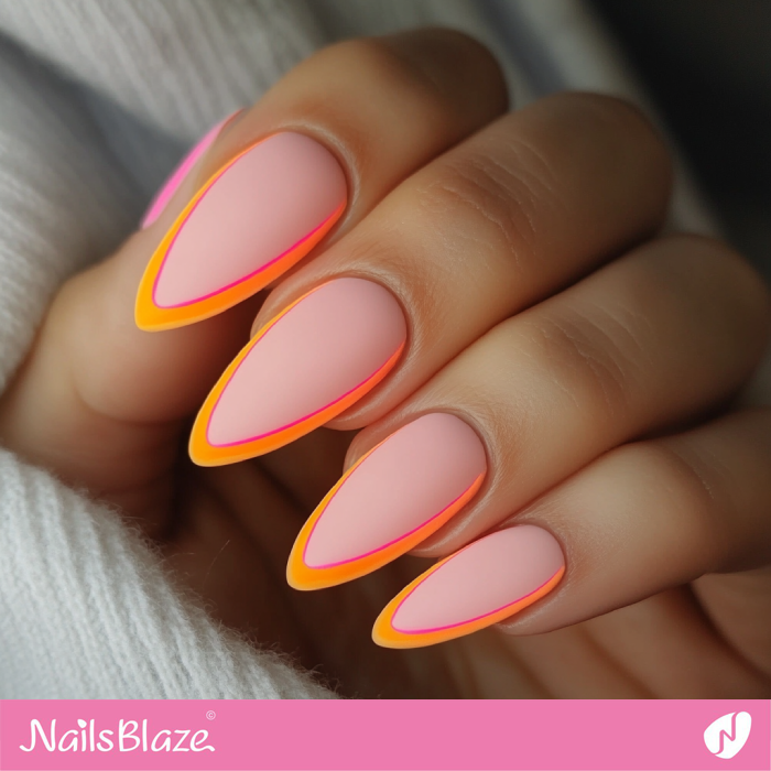 Matte Pink Nails with Neon Edges | Outline Nails - NB5429