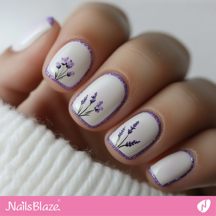 Short Lavender Nails Design with Glitter Edges | Outline Nails - NB5432