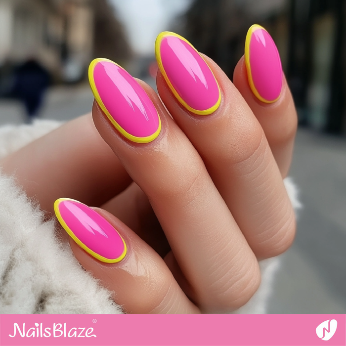 Yellow Borderline Design for Pink Nails | Outline Nails - NB5434