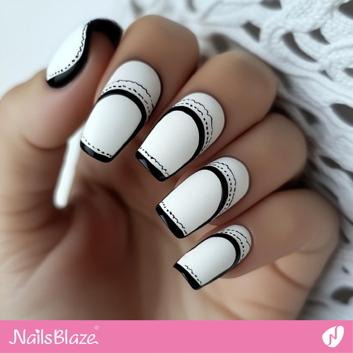 Black Outline for Matte White Nails | Outline Nails - NB5435