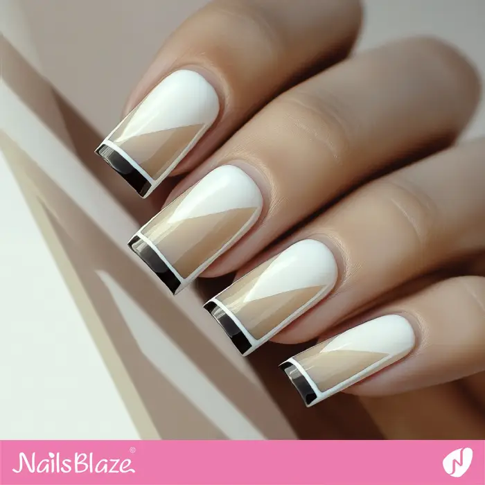 French Nails with White Outline | White Outline Nails - NB6549