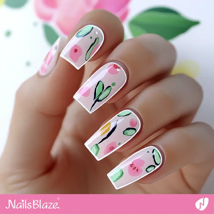 White Outline Cute Nature-inspired Nails | White Outline Nails - NB6550