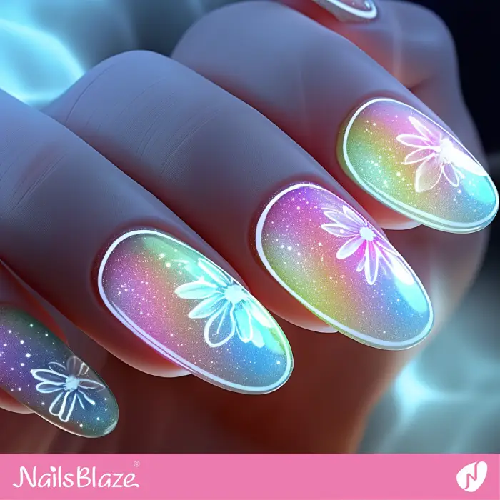 Glow in the Dark Nails with White Outline | White Outline Nails - NB6553