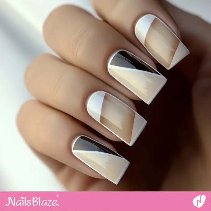 White Outline for Brown Geometric Nails | White Outline Nails - NB6554