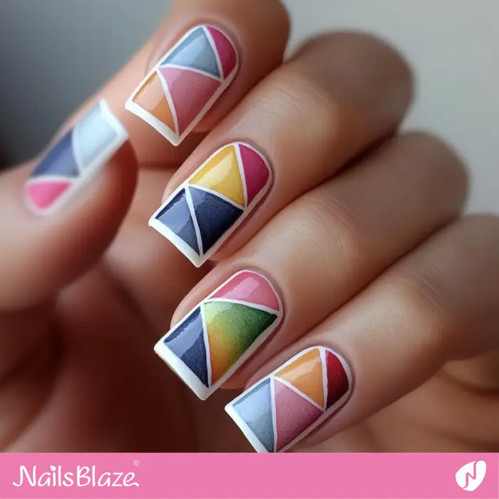 Colorful Geometric Nails with White Outline | White Outline Nails - NB6557