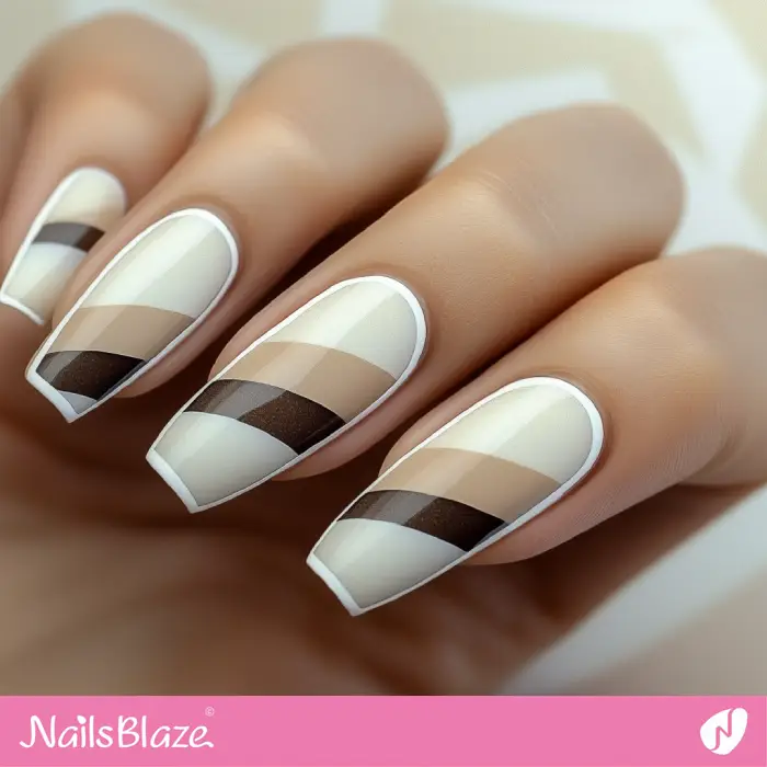 Brown Shades for White Outline Nails Design | White Outline Nails - NB6559