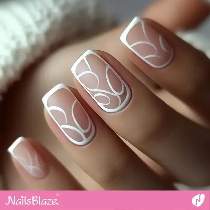 Line Art Nails and White Outline | White Outline Nails - NB6560