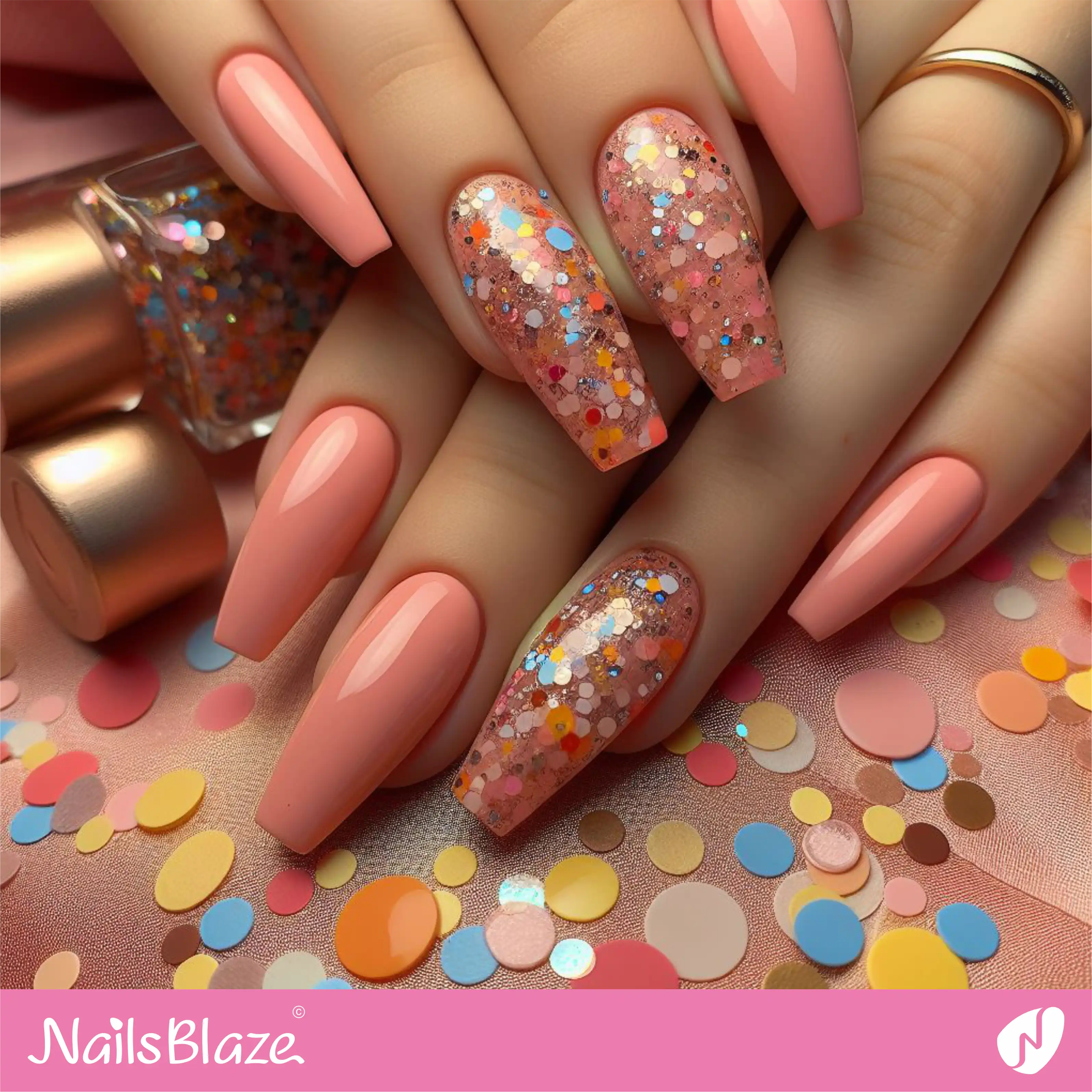 Peach Fuzz Confetti Nails| Color of the Year 2024 - NB-D-142