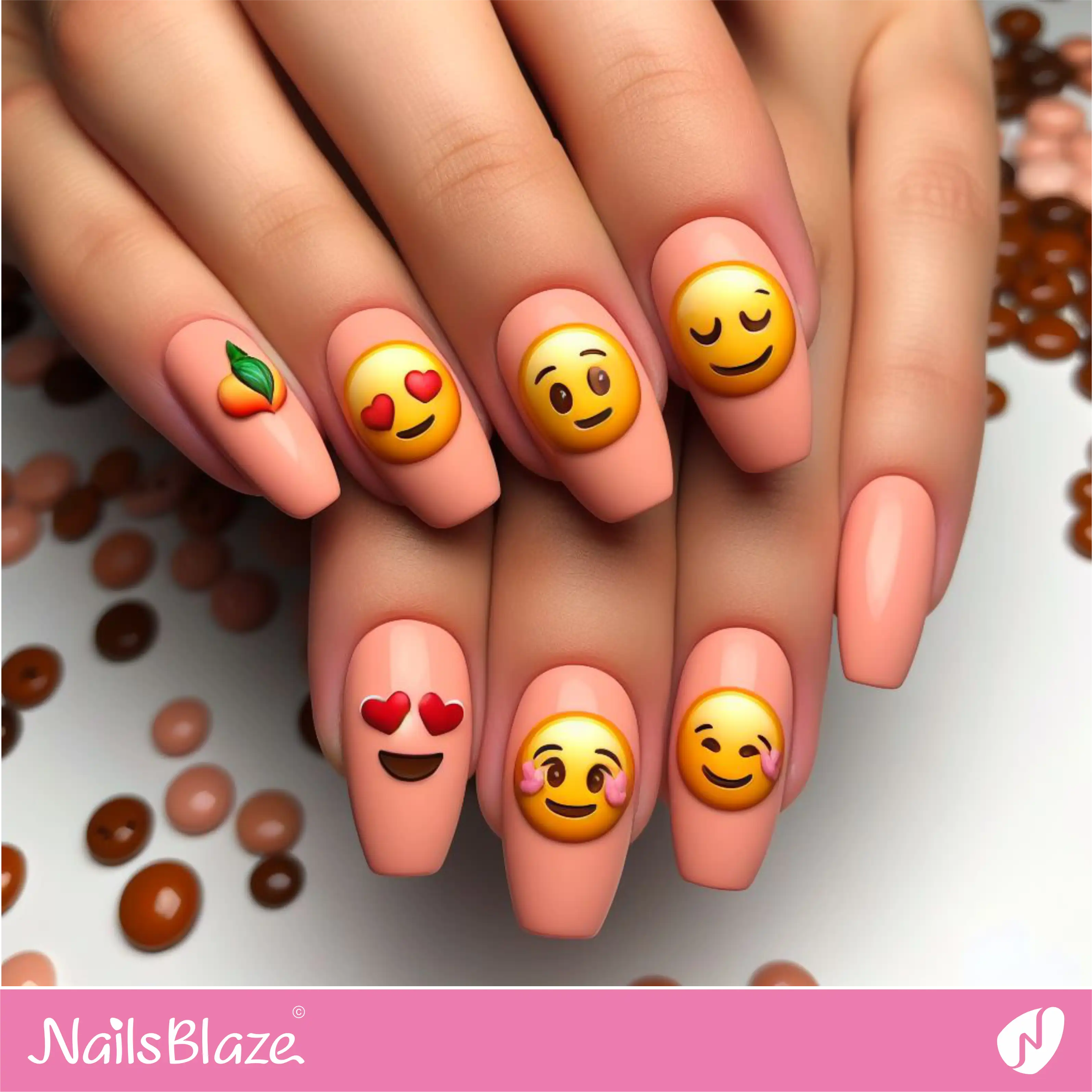 Peach Fuzz Emoji Nails| Color of the Year 2024 - NB-D-143