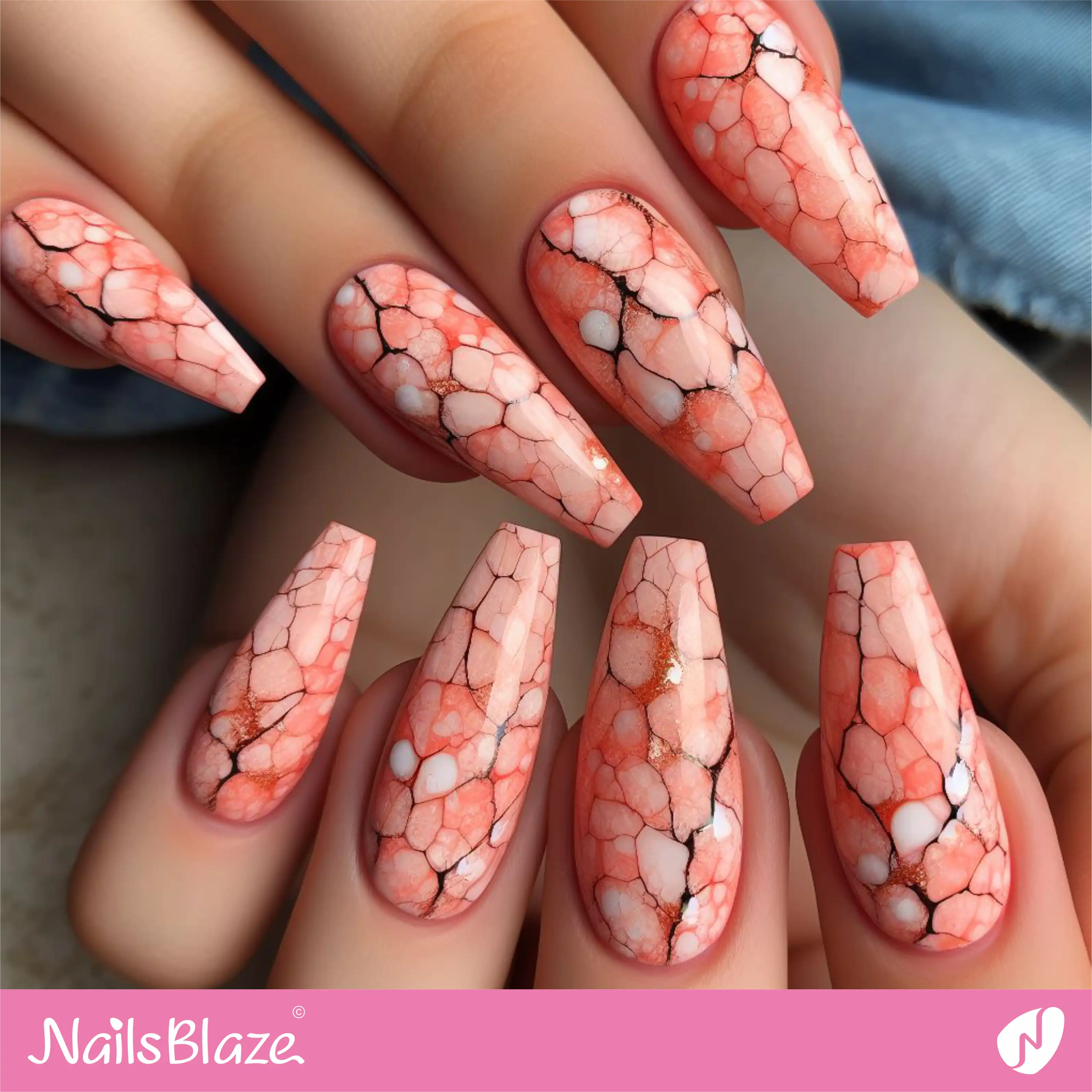 Peach Fuzz Crackle Nail Design| Color of the Year 2024 - NB-D-144