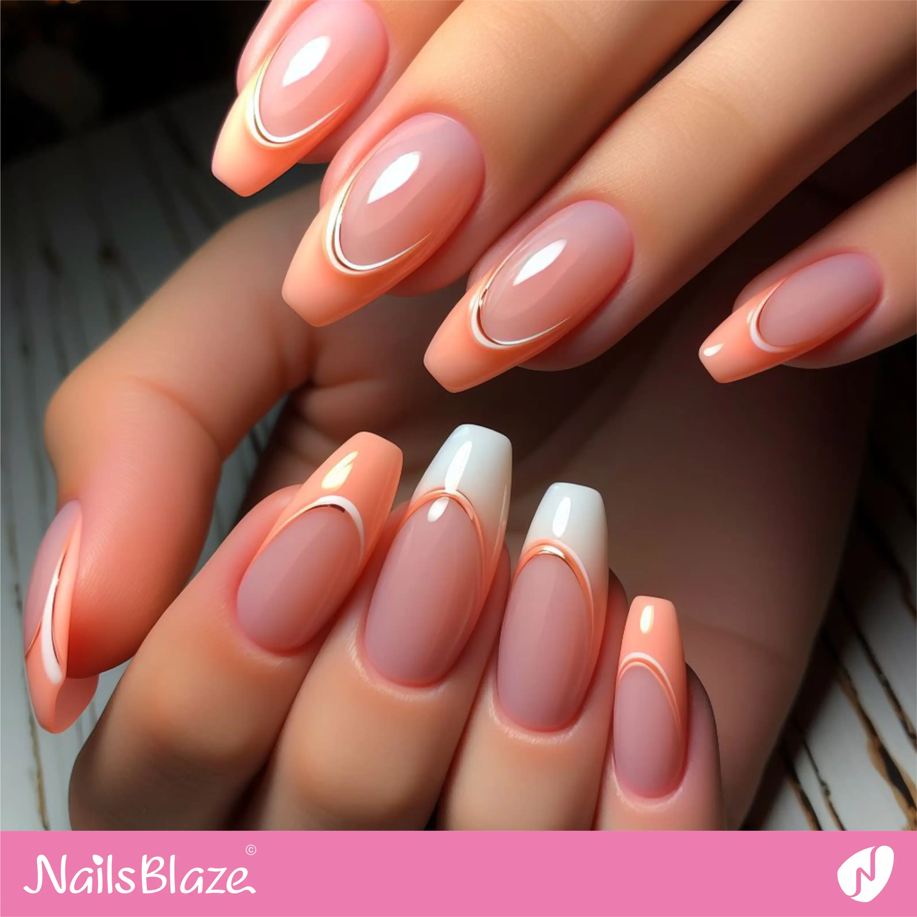 Peach Fuzz Glossy French Nail Desgin| Color of the Year 2024 - NB-D-145