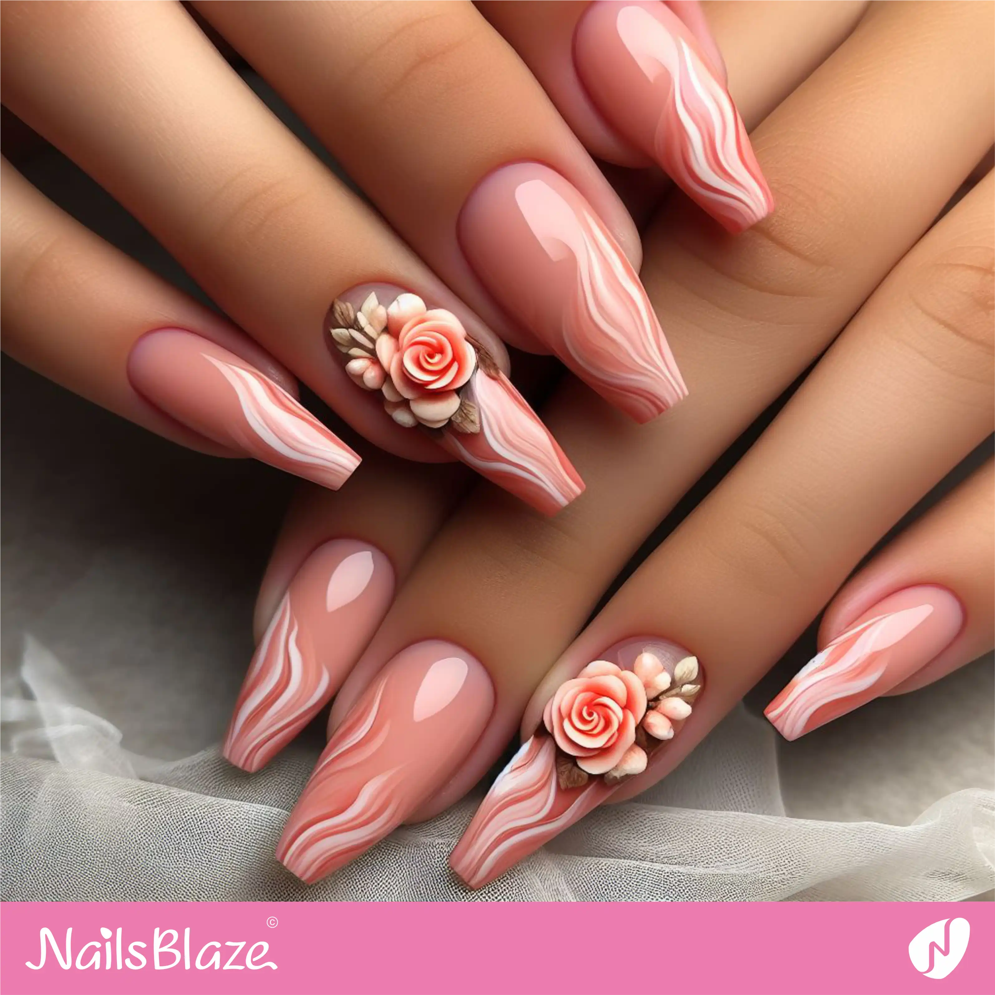 Peach Fuzz Accent Flower Nail Design| Color of the Year 2024 - NB-D-148