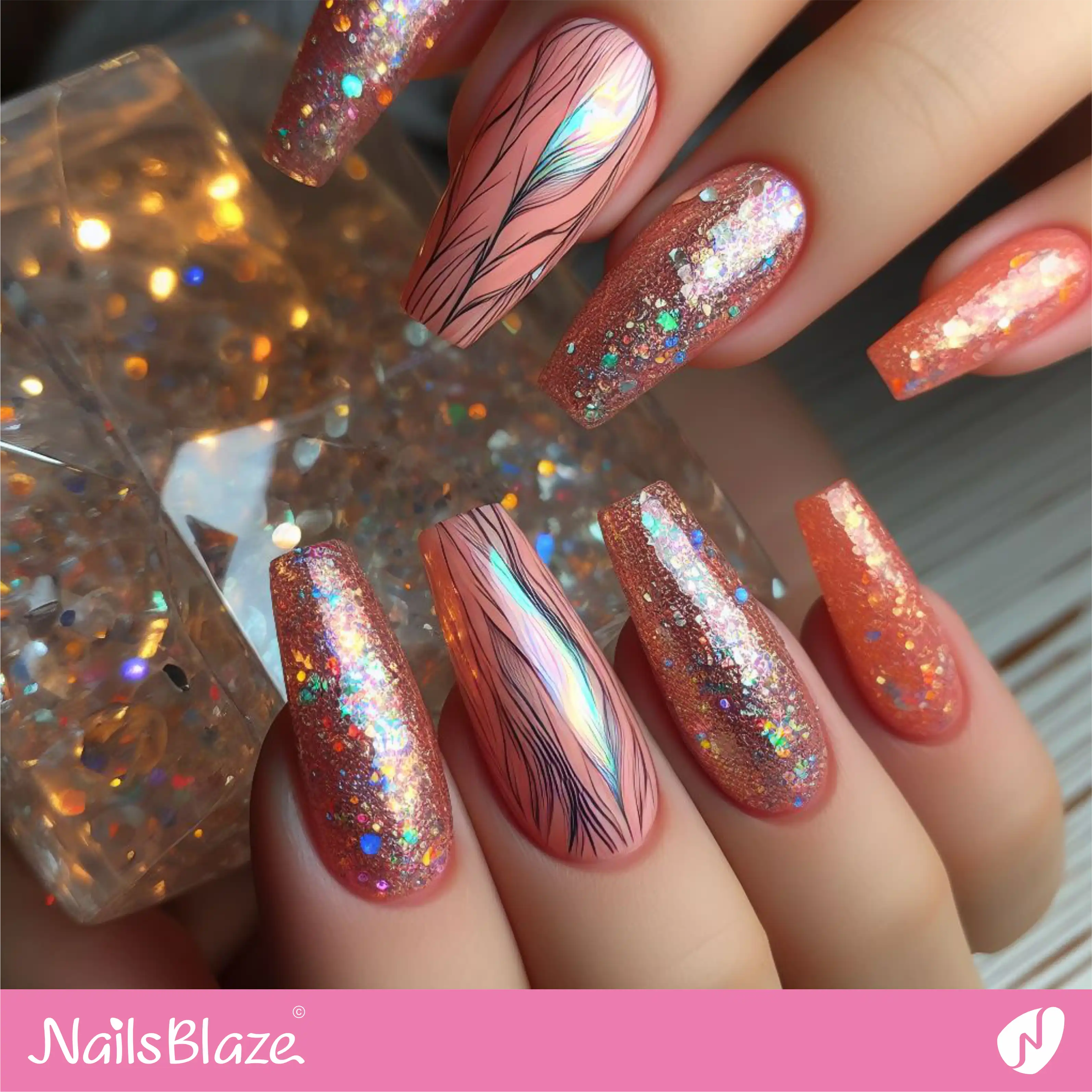 Peach Fuzz Glitter Nails| Color of the Year 2024 - NB-D-151