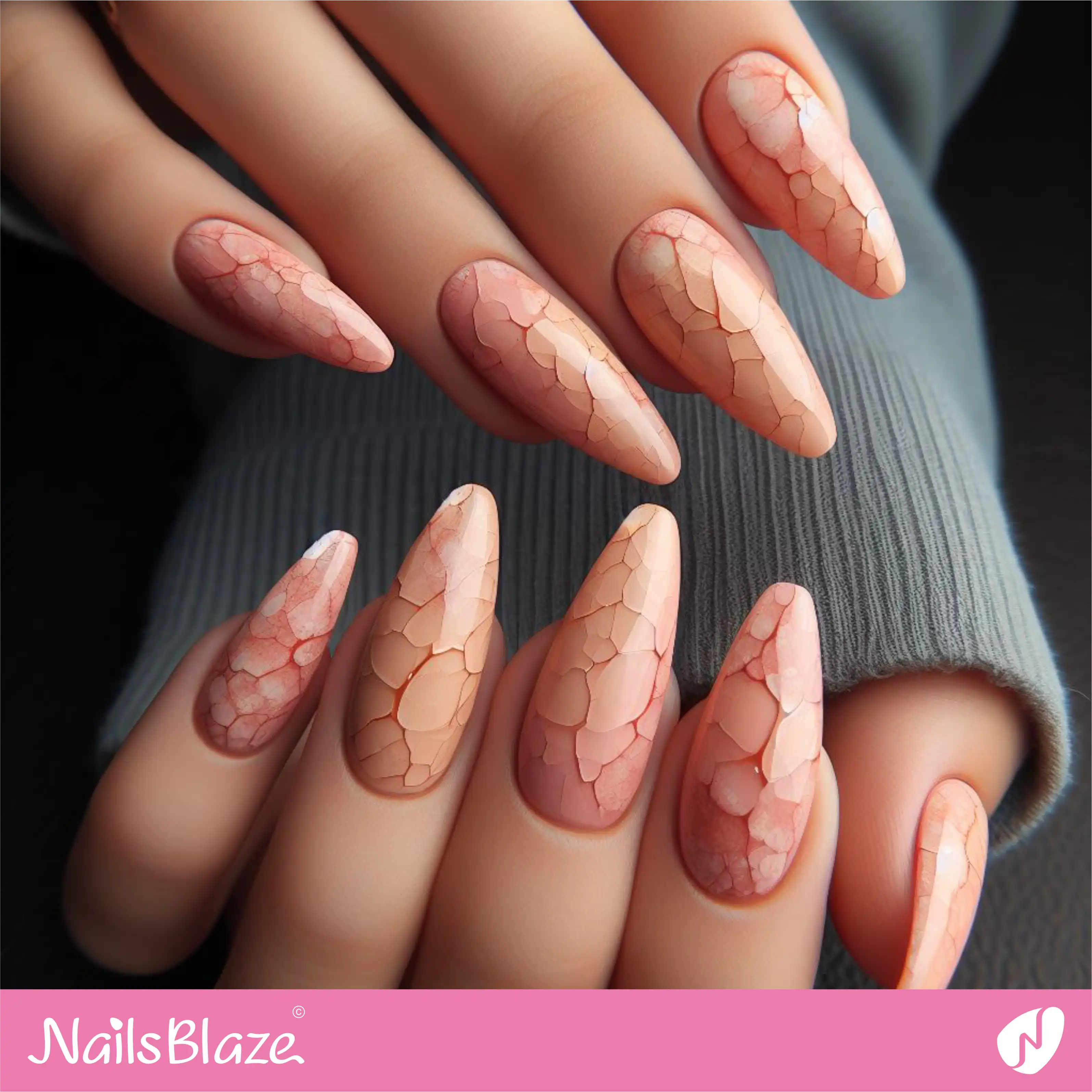 Peach Fuzz Crackle Almond Nails| Color of the Year 2024 - NB-D-154