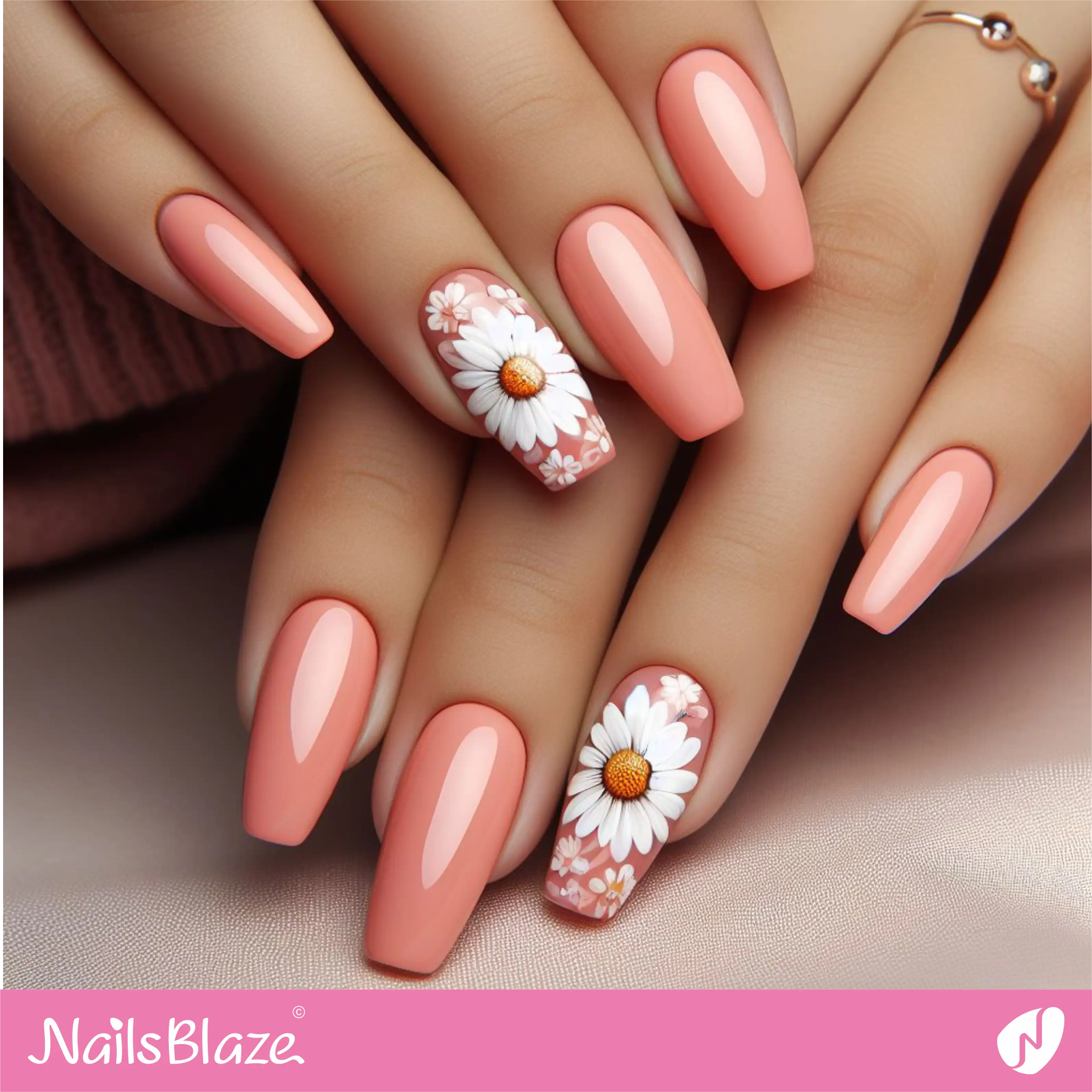 Peach Fuzz Daisy Nail Design| Color of the Year 2024 - NB-D-158