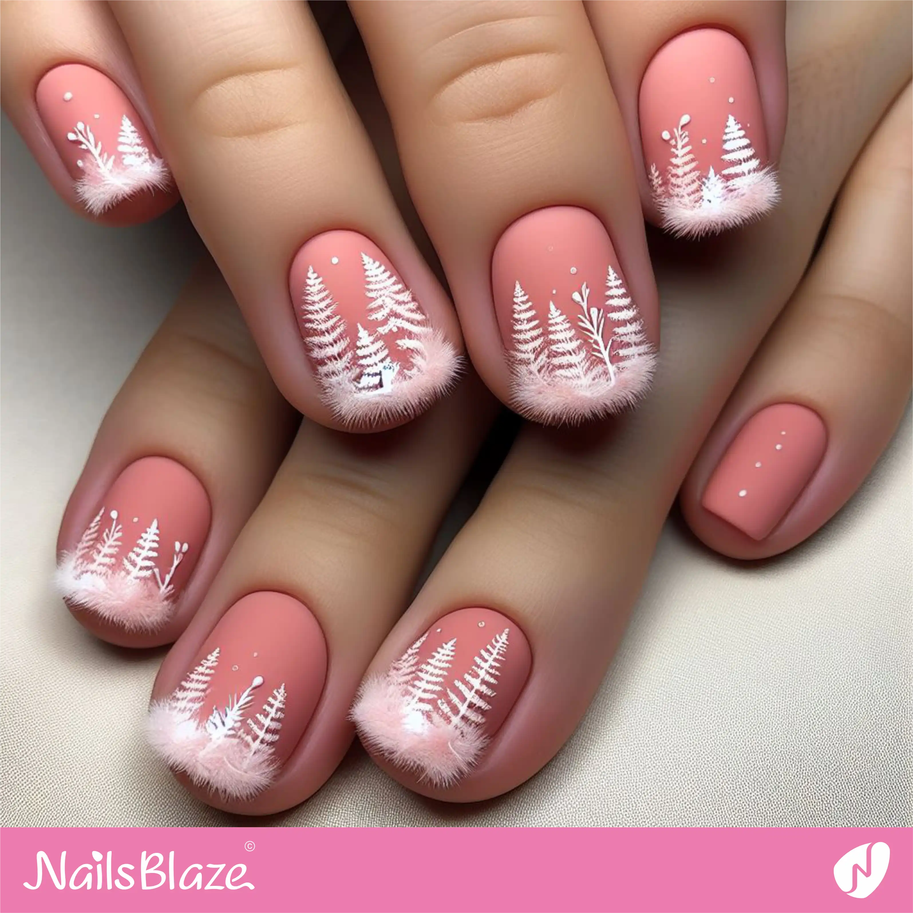 Matte Peach Fuzz Christmas Tree Nail Design| Color of the Year 2024 - NB-D-159